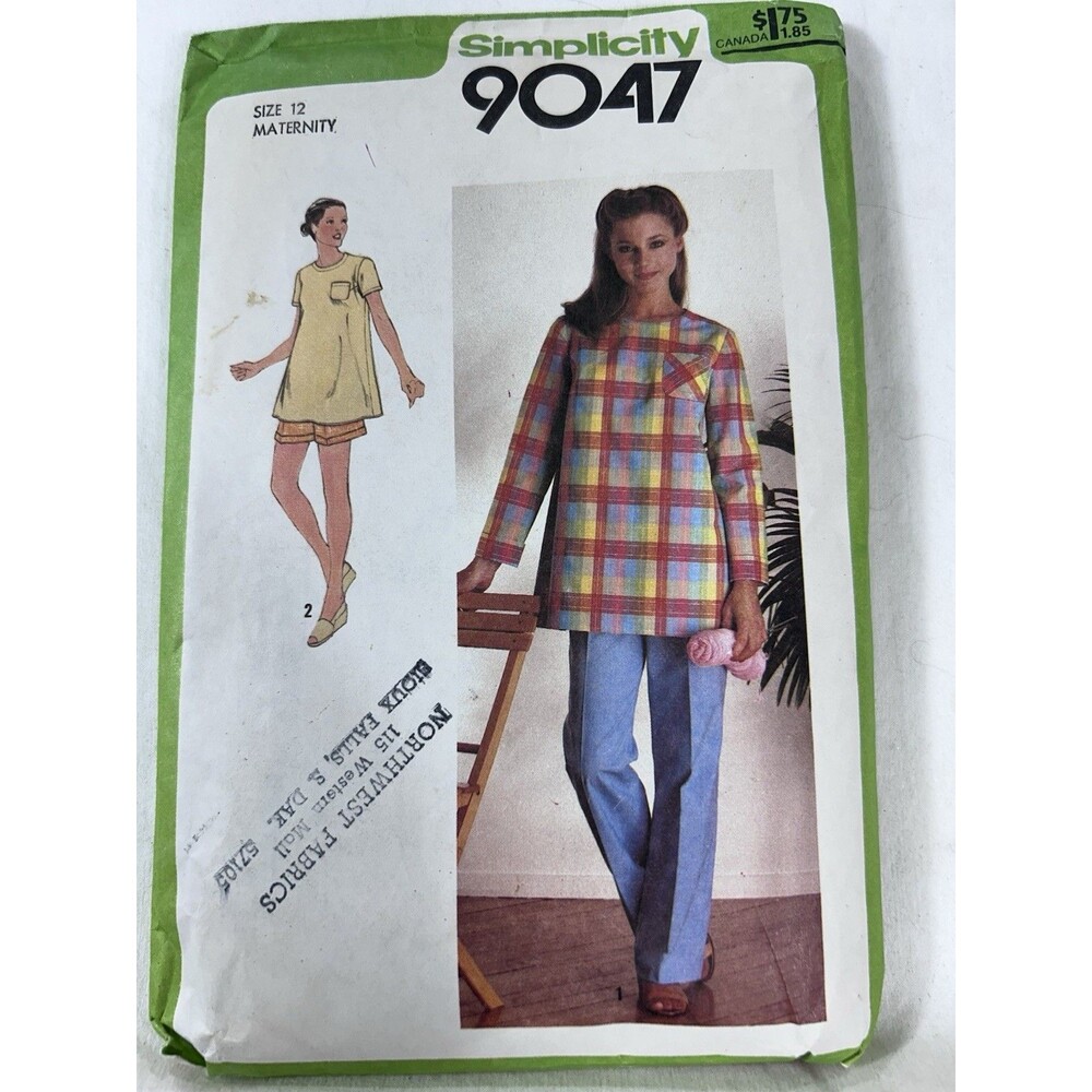 Vintage Simplicity 9047 Maternity Tops Pants Shorts Pattern Sz 12 OOP CUT